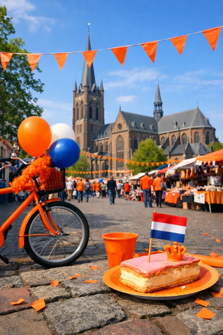 Feestelijke Koningsdagmarkt in Waalwijk met oranje versiering