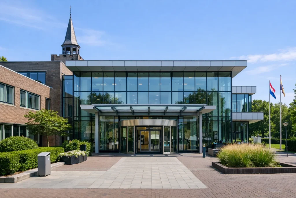 Ingang van het moderne gemeentehuis van Wijchen