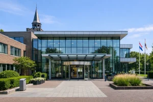 Ingang van het moderne gemeentehuis van Wijchen