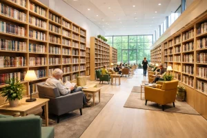 Modern interieur van de bibliotheek in Wijchen met boekenkasten en leesplekken